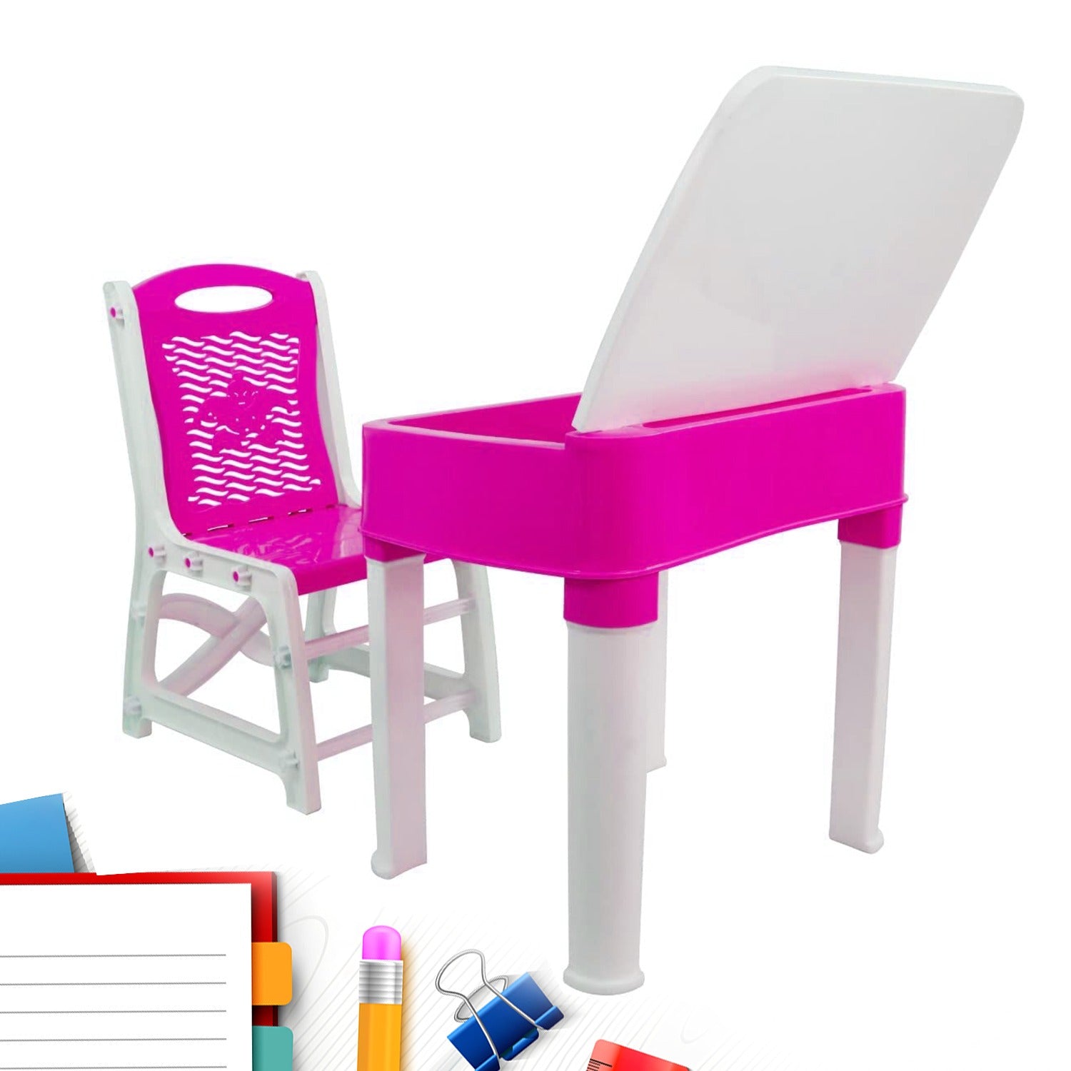 4594A Study Table And Chair Set For Boys And Girls With Small Box Space For Pencils Plastic High Quality Study Table (Pink) 4594A Study Table And Chair Set For Boys And Girls With Small Box Space For Pencils Plastic High Quality Study Table (Pink)